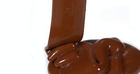 Chocolate Flowing on White Background