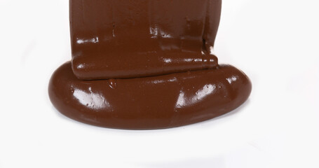 Chocolate Flowing on White Background