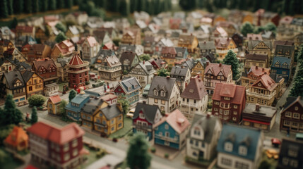 Obraz na płótnie Canvas Toy village with many colored miniature houses.