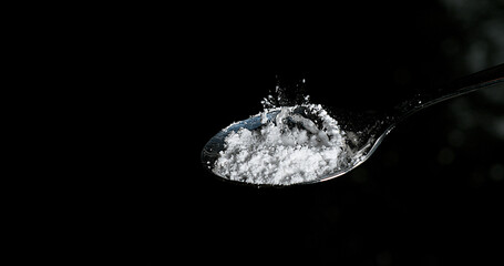 Drug, Cocaine in spoon against black background