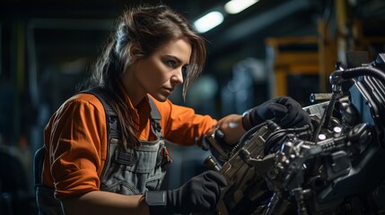 Fototapeta na wymiar woman working as mechanic