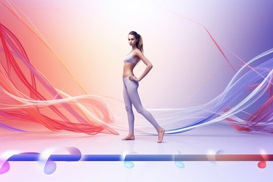 Young slender girl, acrobatics and dance with ribbons