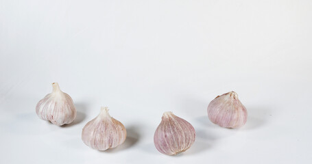 Garlic, allium savitum, Falling against White Background