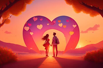 Fototapeta premium Illustrated creative love date for Valentines Day. ai generative