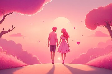 pastel pink Illustrated creative love date for Valentines Day. ai generative