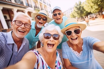 Fototapeta na wymiar Happy group of senior people smiling at camera outdoors