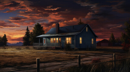 autumn landscape with a house