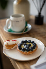 cake with blueberries and coffee