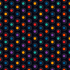 Paint brush hexagons. Hand drawn honeycombs background. Hexahedrons wallpaper. Hives motif. Geometric backdrop. Ethnic digital paper. Web designing. Textile print. Seamless pattern.