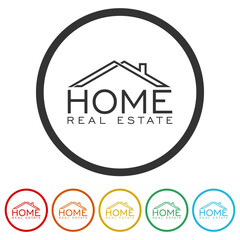 Home real estate logo template. Set icons in color circle buttons