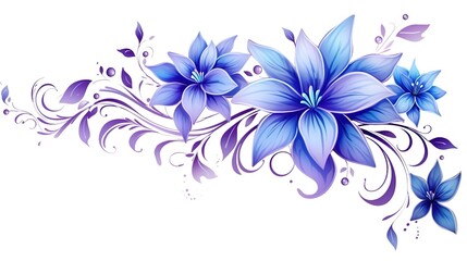 Fototapeta na wymiar Flower arrangement is painted. Isolated floral frame or corner in blue tones. Digital art composition. Illustration for cover, postcard, interior design, fashion accessories, decor or print.