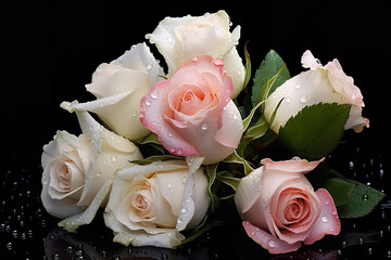 bouquet of beautiful white and pink roses Generative AI