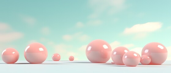 Obraz na płótnie Canvas Floating spheres 3d rendering empty space for product show on pastel background. Generative AI