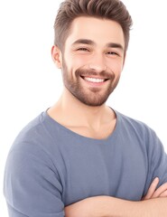Fototapeta premium Portrait of handsome smiling man wearing a T-shirt isolated on white background generative ai