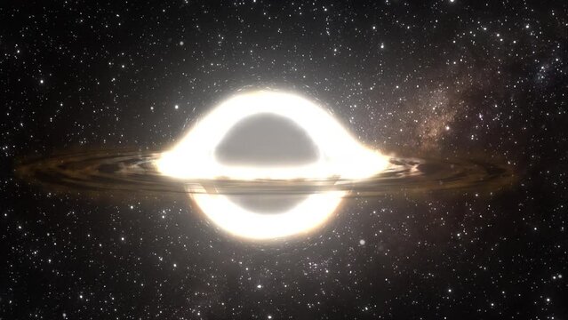 Supermassive black hole flies in the foreground against the background of a galaxy, a starry sky
