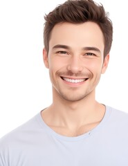 Obraz premium Portrait of handsome smiling man wearing a T-shirt isolated on white background generative ai