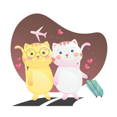 cat couple traveling illustration 