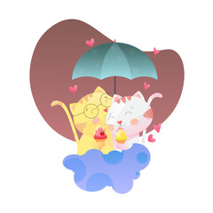 cute cat couple under an umbrella 