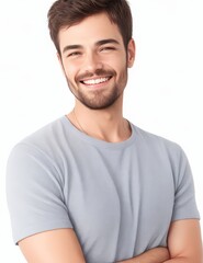 Portrait of handsome smiling man wearing a T-shirt isolated on white background generative ai
