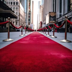 Red carpet between buildings.