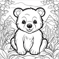 Engaging coloring book featuring a cute baby bear. Thick lines, black and white, perfect for kids' creativity