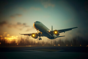 Fototapeta na wymiar airplane landing at sunset
