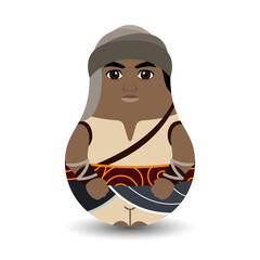 An African trader. A dark-skinned man with a turban on his head and in simple clothes. Design tilting toy. Modern kawaii dolls for your business project. Flat vector.