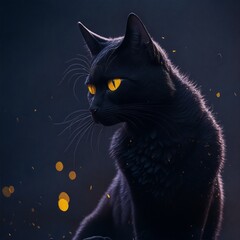 A whimsical black cat perched atop a bokeh-filled background, intricately detailed with a focus on shape and color graded to perfection. Rendered in Unreal Engine at 8k resolution for a stunning splas