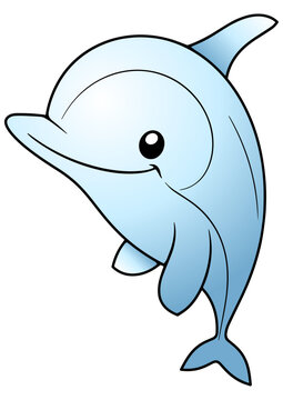 Cute dolphin cartoon isolated on white, vector illustration of a dolphin