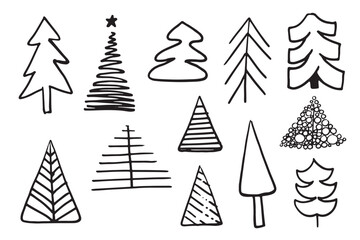 Hand sketch Set of Christmas tree. Vector illustration. Set of doodle fir trees