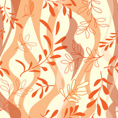 Fototapeta na wymiar Autumn leaves seamless pattern. Season floral watercolor drawn organic autumnal texture. Fall leaf nature icon background.