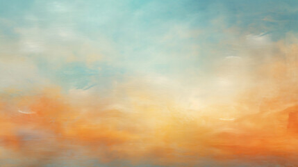 Obraz premium Dappled Horizon, Blurred Fusion of Orange and Blue Sky Through Pointillist Lens and Metallic Sheens - Generative AI