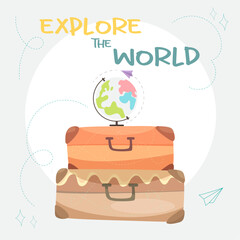 Suitcase illustration with a globe for travel posters