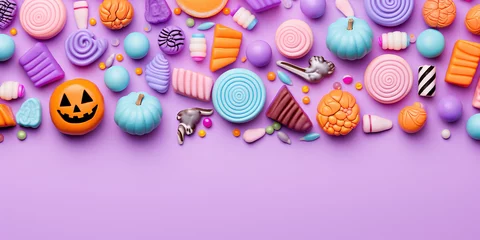 Fotobehang halloween candy wallpaper pattern texture background in pastel colors © Gajus