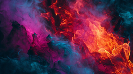 Chromatic Inferno, Black and Red Flames, Noise Accents and a Rainbow Edge on Painterly Surfaces, Burnt Smoke - Generative AI