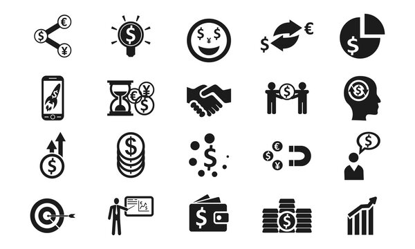 businees and finance set icon. solid glyph style icon