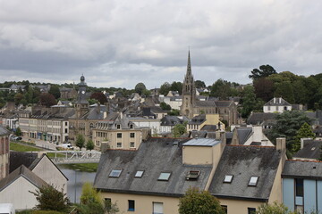 Vue d'ensemble du village, village de Chateaulin, département du Finistère, Bretagne, France