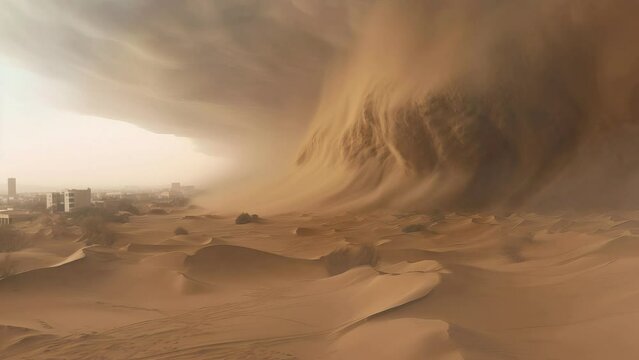 Cinemagraph of sandstorm in the desert coming towards town
