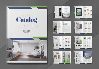InDesign Product Catalog Template With 16 Pages Green & Blue Layout