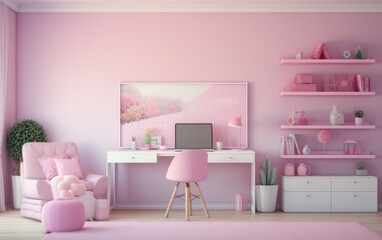 Stylish interior of a children's room in pink color. room for little girls.