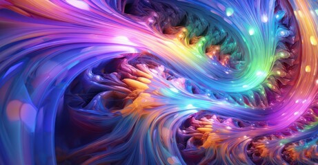 Obraz premium Vivid fractals in an ethereal dreamscape highlighted by neon spectrum.