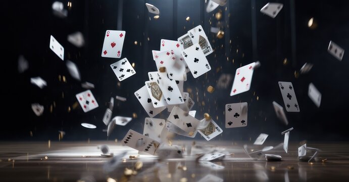 Harmonious rain of solitaire cards against a timeless backdrop.