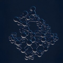 A detailed 3d rendering of a molecular structure, illuminated by a bright light against a dark, scientific backdrop.