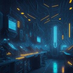 A futuristic science laboratory, filled with advanced technology and glowing neon lights.