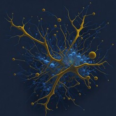 A vibrant and dynamic representation of communication between molecules, atoms, and neurons, with a focus on the intricate connections between them.