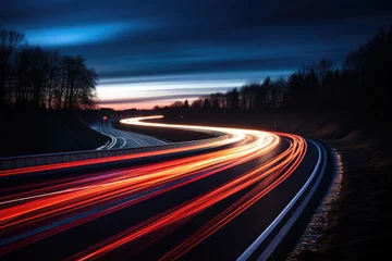 Fotobehang Snelweg bij nacht Long exposure highway lights. AI generated