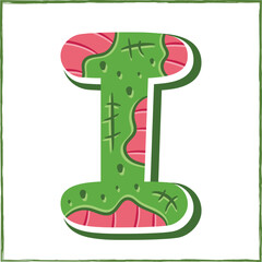Halloween English Alphabet letter I Zombie theme drawing