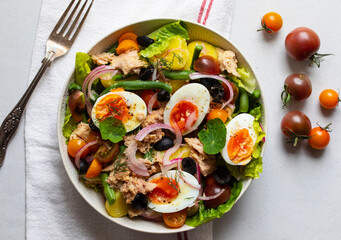 Salad nicoise with boiled eggs and tuna