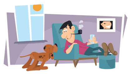 Dog and owner. Illustration for internet and mobile website.