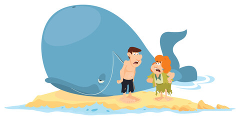 Obraz na płótnie Canvas Man caught huge fish. Illustration for internet and mobile website.
